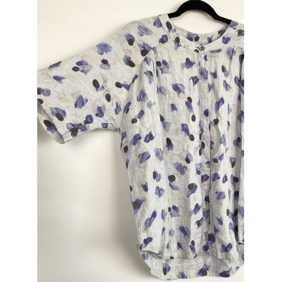 Poetry Women's Printed Button Down 100% Linen Blouse Top, Blue - Size 10 - Picture 3 of 8